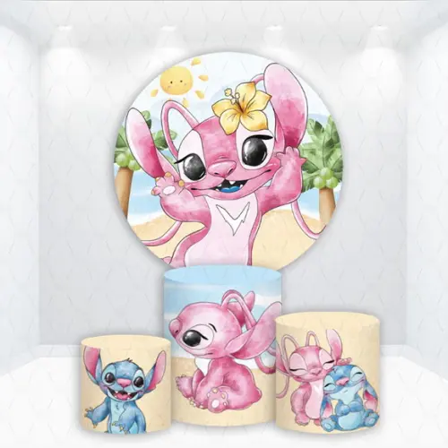 Painel Redondo + Kit de Capas de Cilindros Angel e Stitch