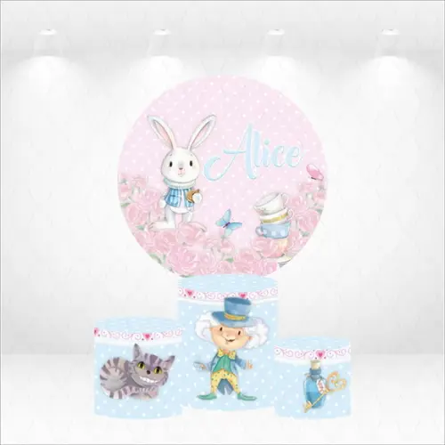 Painel Redondo + Kit de Capas de Cilindros Alice com Nome