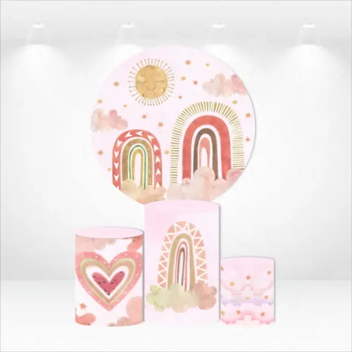 Painel Redondo + Kit de Capas de Cilindros Arco-íris Boho