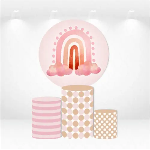 Painel Redondo + Kit de Capas de Cilindros Arco-íris Boho