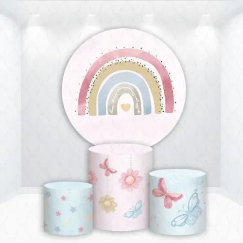 Painel Redondo + Kit de Capas de Cilindros Arco-íris Boho
