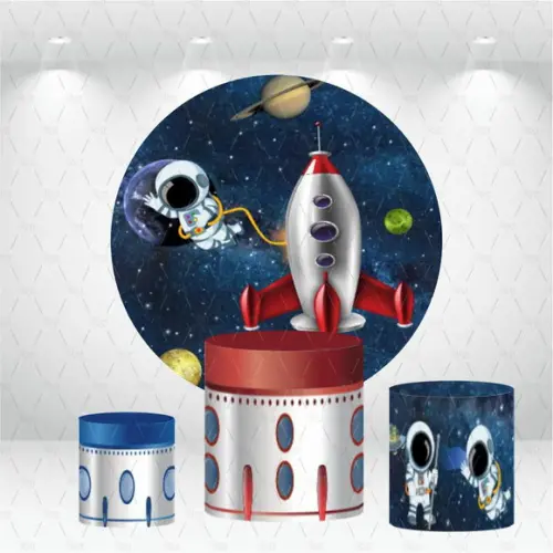 Painel Redondo + Kit De Capas De Cilindros Astronauta