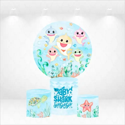 Painel Redondo + Kit de Capas de Cilindros Baby Shark