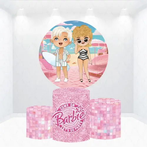 Painel Redondo + Kit de Capas de Cilindros Barbie