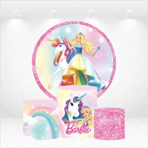 Painel Redondo + Kit de Capas de Cilindros Barbie