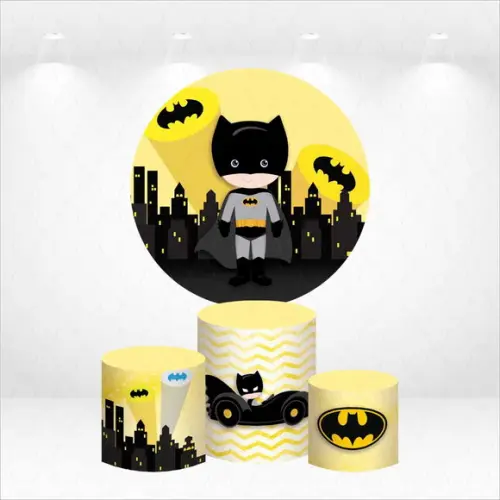Painel Redondo + Kit de Capas de Cilindros Batman Baby