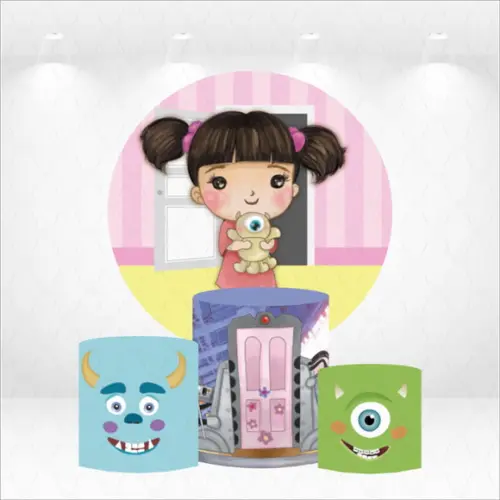 Painel Redondo + Kit de Capas de Cilindros Boo Monstros Sa