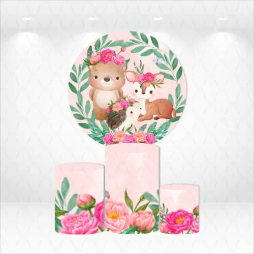 Painel Redondo + Kit De Capas De Cilindros Bosque