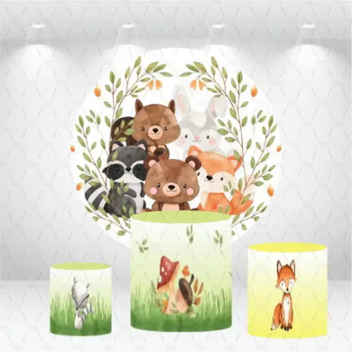 Painel Redondo + Kit De Capas De Cilindros Bosque