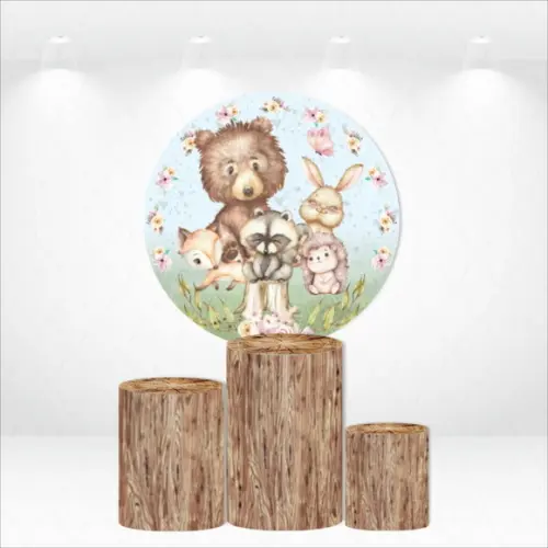 Painel Redondo + Kit De Capas De Cilindros Bosque