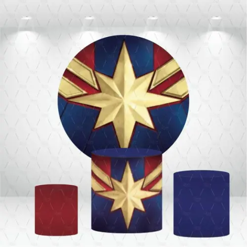 Painel Redondo + Kit De Capas De Cilindros Capitã Marvel
