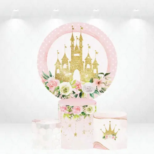 Painel Redondo + Kit de Capas de Cilindros Castelo Princesa