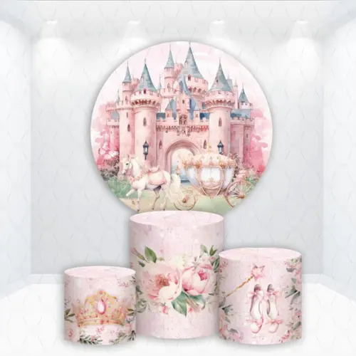 Painel Redondo + Kit de Capas de Cilindros Castelo Princesa