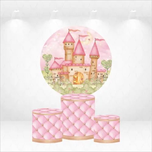 Painel Redondo + Kit de Capas de Cilindros Castelo Princesa