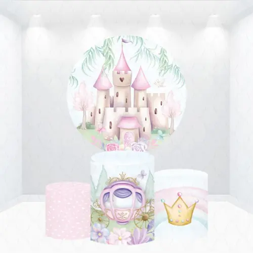 Painel Redondo + Kit de Capas de Cilindros Castelo Princesa