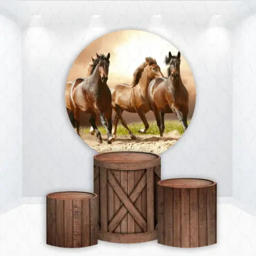 Painel Redondo + Kit de Capas de Cilindros Cavalos Country