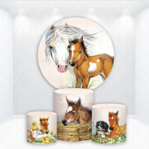 Painel Redondo + Kit de Capas de Cilindros Cavalos Country