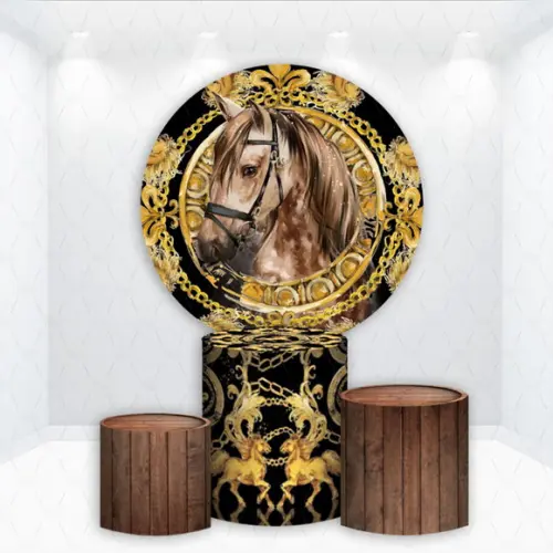 Painel Redondo + Kit de Capas de Cilindros Cavalos Country