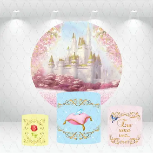 Painel Redondo + Kit de Capas de Cilindros Castelo Princesa