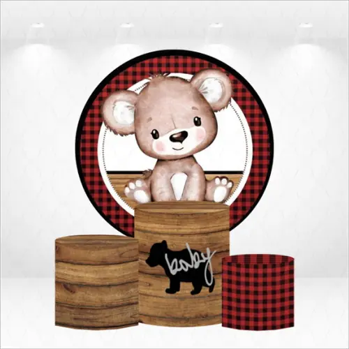 Painel Redondo + Kit de Capas de Cilindros Chá de Bebê Urso