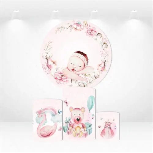 PAINEL REDONDO + KIT DE CAPAS DE CILINDROS CHÁ DE BEBÊ