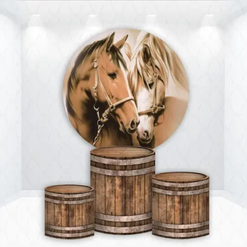 Painel Redondo + Kit de Capas de Cilindros Cavalos Country