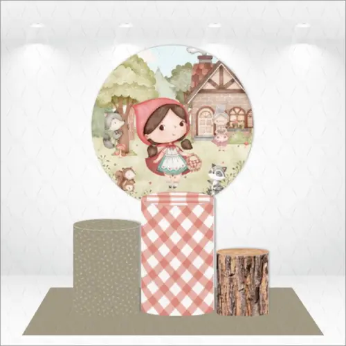 Painel Redondo + Kit de Capas de Cilindros Chapeuzinho