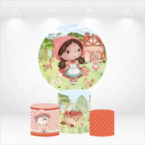 Painel Redondo + Kit de Capas de Cilindros Chapeuzinho