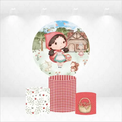 Painel Redondo + Kit de Capas de Cilindros Chapeuzinho
