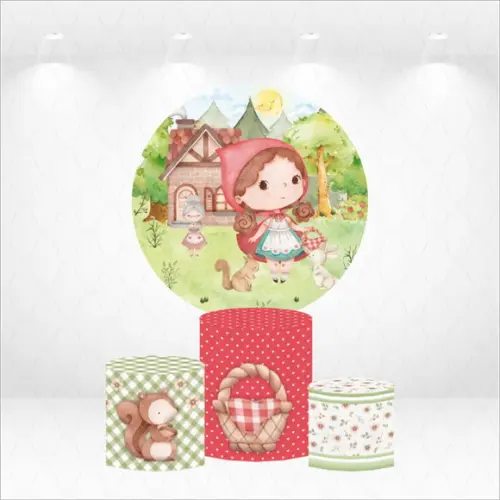 Painel Redondo + Kit de Capas de Cilindros Chapeuzinho