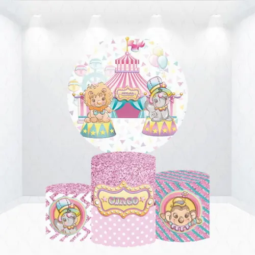 Painel Redondo + Kit de Capas de Cilindros Circo Rosa