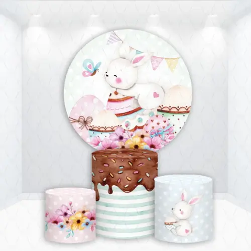 Painel Redondo + Kit de Capas de Cilindros Coelho Pascoa