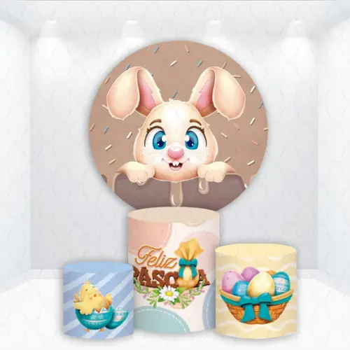 Painel Redondo + Kit de Capas de Cilindros Coelho Pascoa
