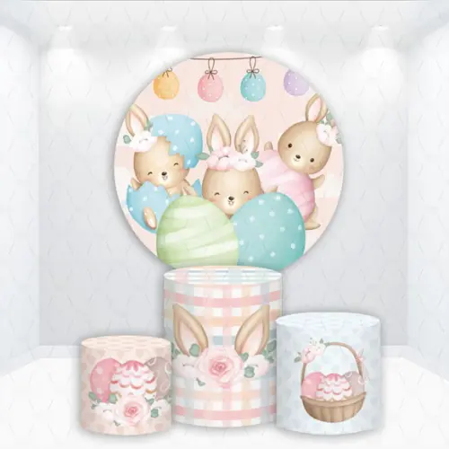 Painel Redondo + Kit de Capas de Cilindros Coelho Pascoa
