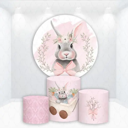 Painel Redondo + Kit de Capas de Cilindros Coelho Pascoa