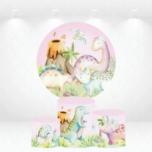 Painel Redondo + Kit de Capas de Cilindros Dinossauras