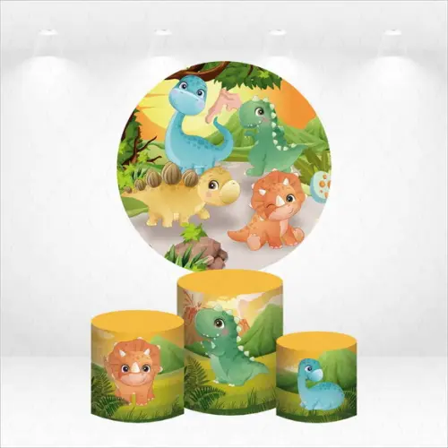 Painel Redondo + Kit de Capas de Cilindros Dinossauros