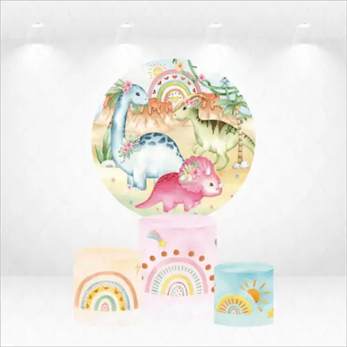 Painel Redondo + Kit de Capas de Cilindros Dinossauras