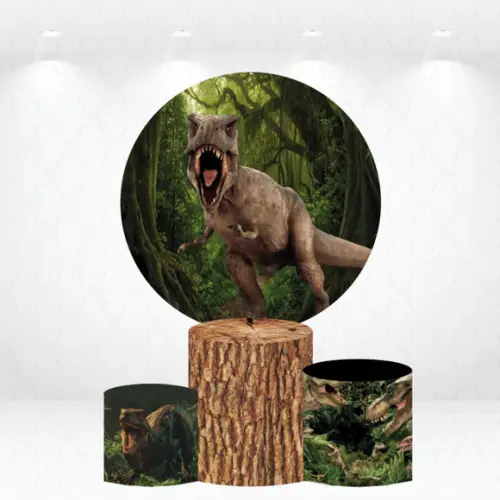 Painel Redondo + Kit de Capas de Cilindros Dinossauros
