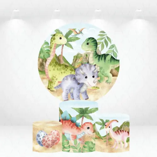 Painel Redondo + Kit de Capas de Cilindros Dinossauros