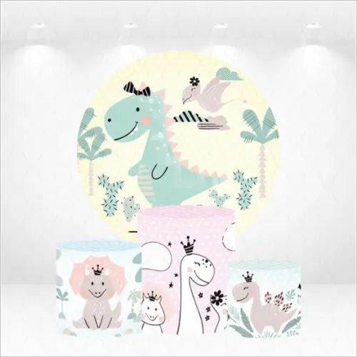 Painel Redondo + Kit de Capas de Cilindros Dinossauras