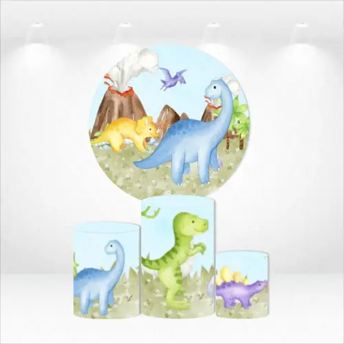 Painel Redondo + Kit de Capas de Cilindros Dinossauros