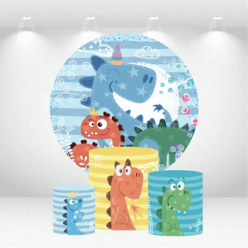Painel Redondo + Kit De Capas De Cilindros Dinossauros