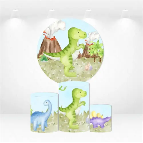 Painel Redondo + Kit de Capas de Cilindros Dinossauros