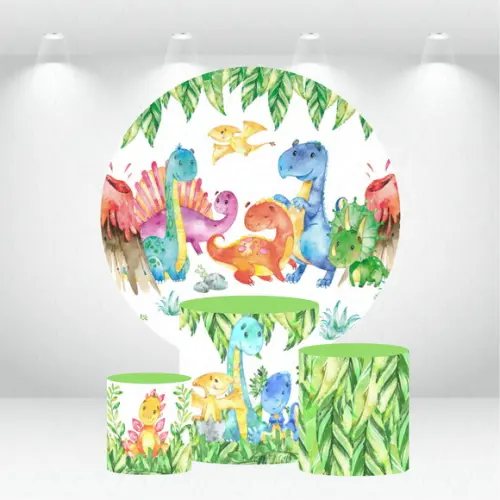 Painel Redondo + Kit De Capas De Cilindros Dinossauros
