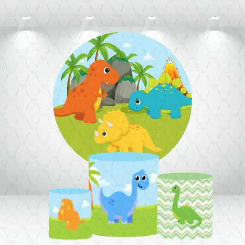 Painel Redondo + Kit De Capas De Cilindros Dinossauros
