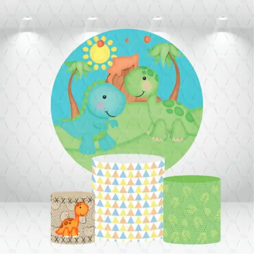 Painel Redondo + Kit De Capas De Cilindros Dinossauros
