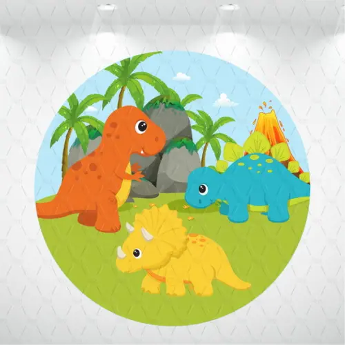 Painel Redondo + Kit De Capas De Cilindros Dinossauros