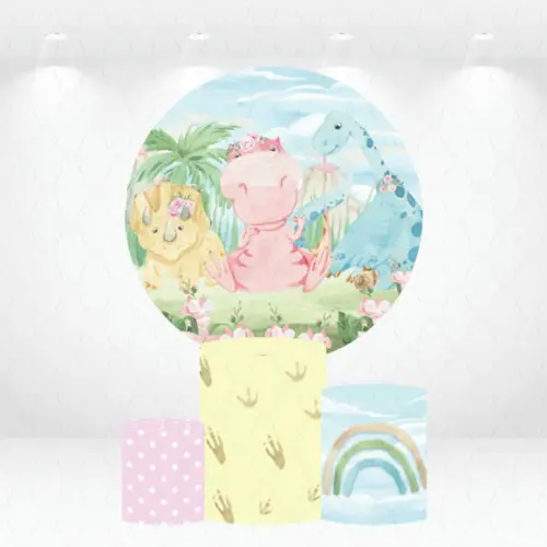 Painel Redondo + Kit de Capas de Cilindros Dinossauros Baby