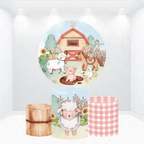 Painel Redondo + Kit de Capas de Cilindros Fazendinha